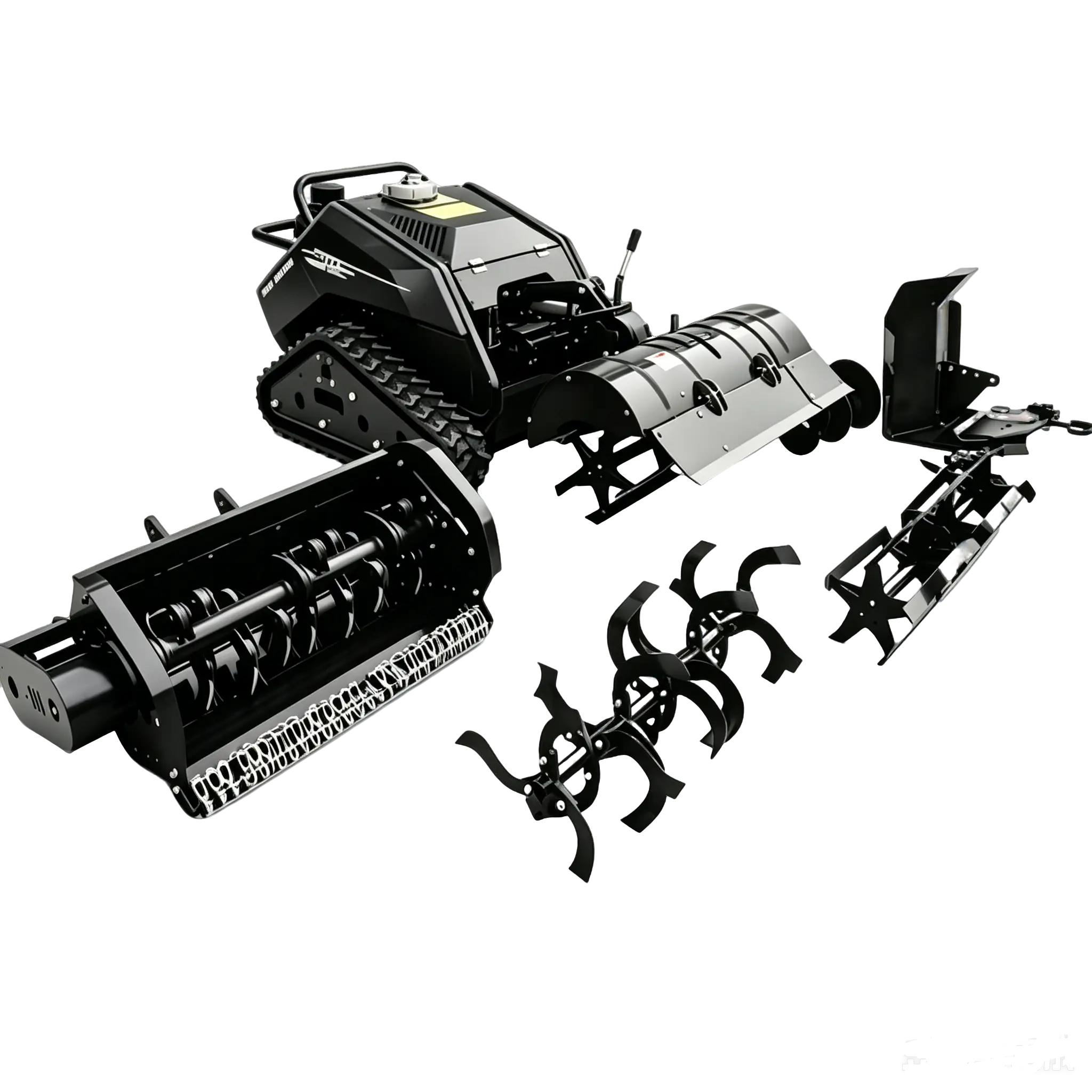Remote control multi-purpose tracked tool carrier with attachments